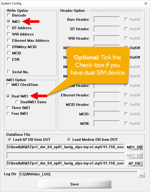 SN Write Tool Write Option